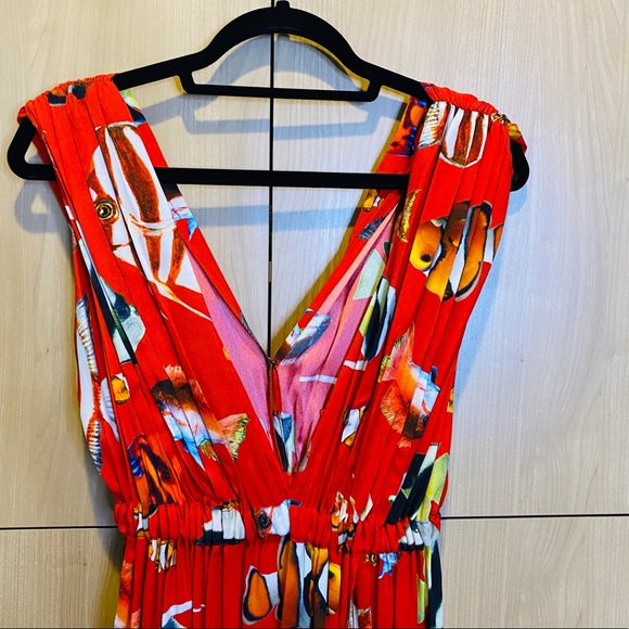 Silk beach maxi dress w/ deep V, slit to waist - Picture 4 of 7